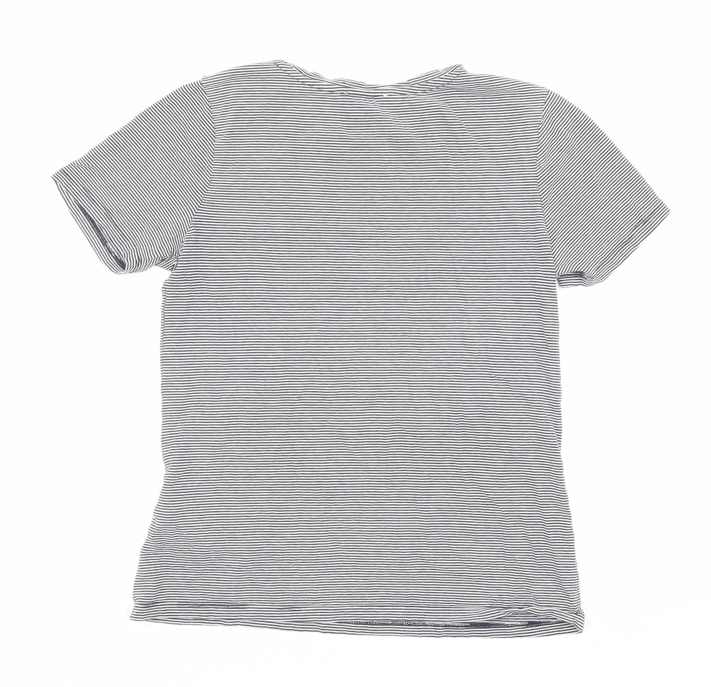 Warehouse Womens Black Striped Cotton Jersey T-Shirt Size 8 Round Neck - Lips