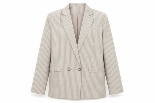 Boohoo Womens Beige Striped Polyester Jacket Suit Jacket Size 10