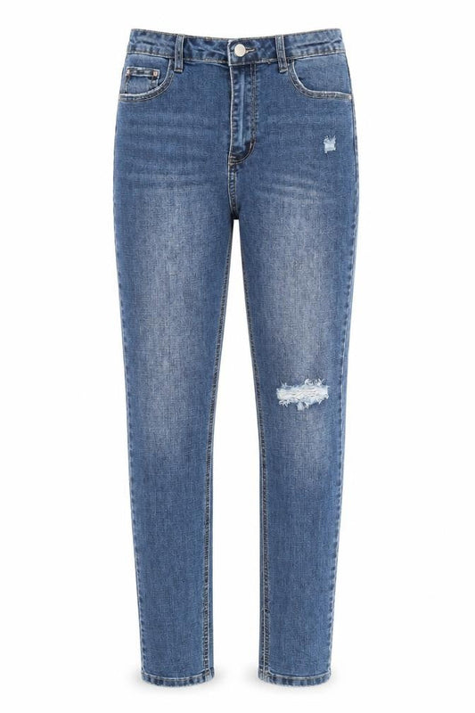 PRETTYLITTLETHING Womens Blue Cotton Straight Jeans Size 10 L30 in Regular Zip - Slit Leg