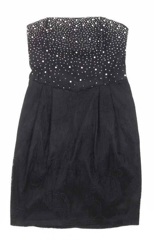 Pink Boom Womens Black Polyester A-Line Size L Off the Shoulder Zip - Jewels