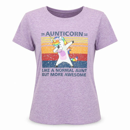 Soulmia Womens Purple Polyester Jersey T-Shirt Size S Roll Neck - Unicorn, Like a normal aunt but more awesome