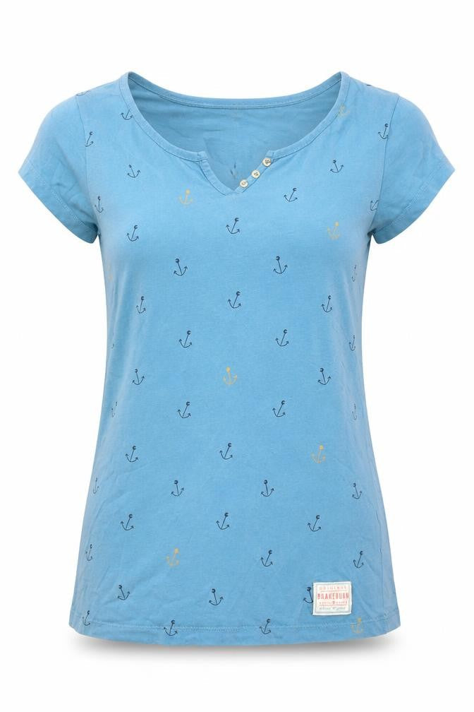 Brakeburn Womens Blue Cotton Basic T-Shirt Size 8 Henley - Anchors