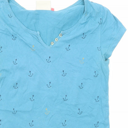 Brakeburn Womens Blue Cotton Basic T-Shirt Size 8 Henley - Anchors