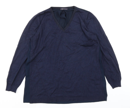 Marks and Spencer Womens Blue Viscose Jersey T-Shirt Size 16 V-Neck - Shear back