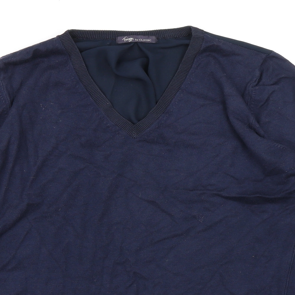 Marks and Spencer Womens Blue Viscose Jersey T-Shirt Size 16 V-Neck - Shear back
