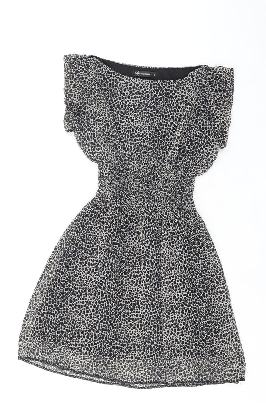 Internacionale Womens Black Animal Print Polyester Mini Size 8 Boat Neck Zip
