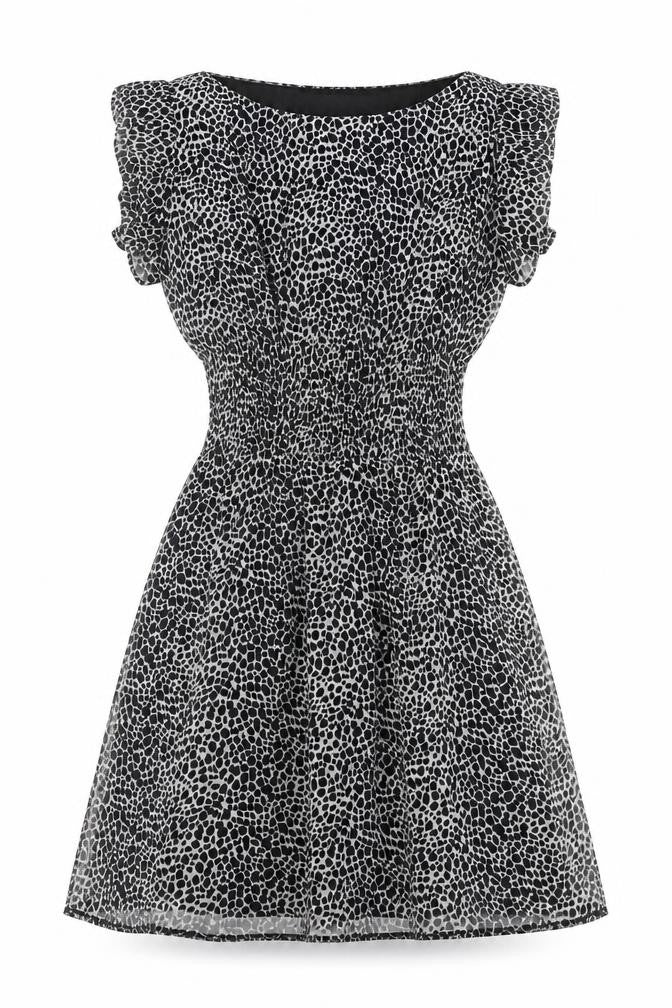 Internacionale Womens Black Animal Print Polyester Mini Size 8 Boat Neck Zip