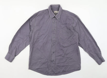 Zantos Mens Grey Cotton Button-Up Size M Collared Button - Button down collar