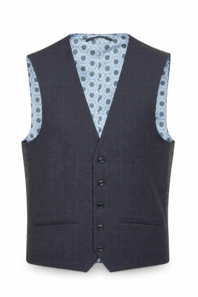 NEXT Mens Blue Plaid Polyester Jacket Suit Waistcoat Size 34 Regular
