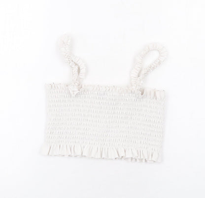 PRETTYLITTLETHING Womens White Polyester Cropped Tank Size M Square Neck - Ruffle