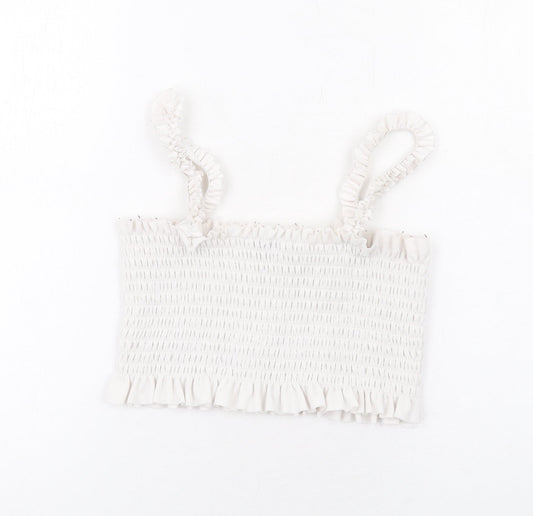 PRETTYLITTLETHING Womens White Polyester Cropped Tank Size M Square Neck - Ruffle