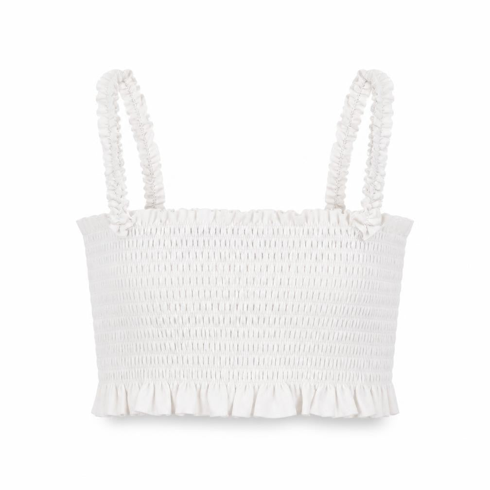 PRETTYLITTLETHING Womens White Polyester Cropped Tank Size M Square Neck - Ruffle