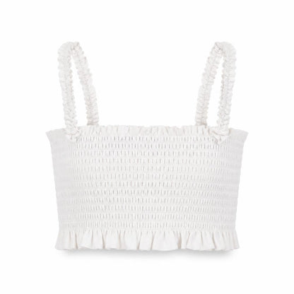 PRETTYLITTLETHING Womens White Polyester Cropped Tank Size M Square Neck - Ruffle