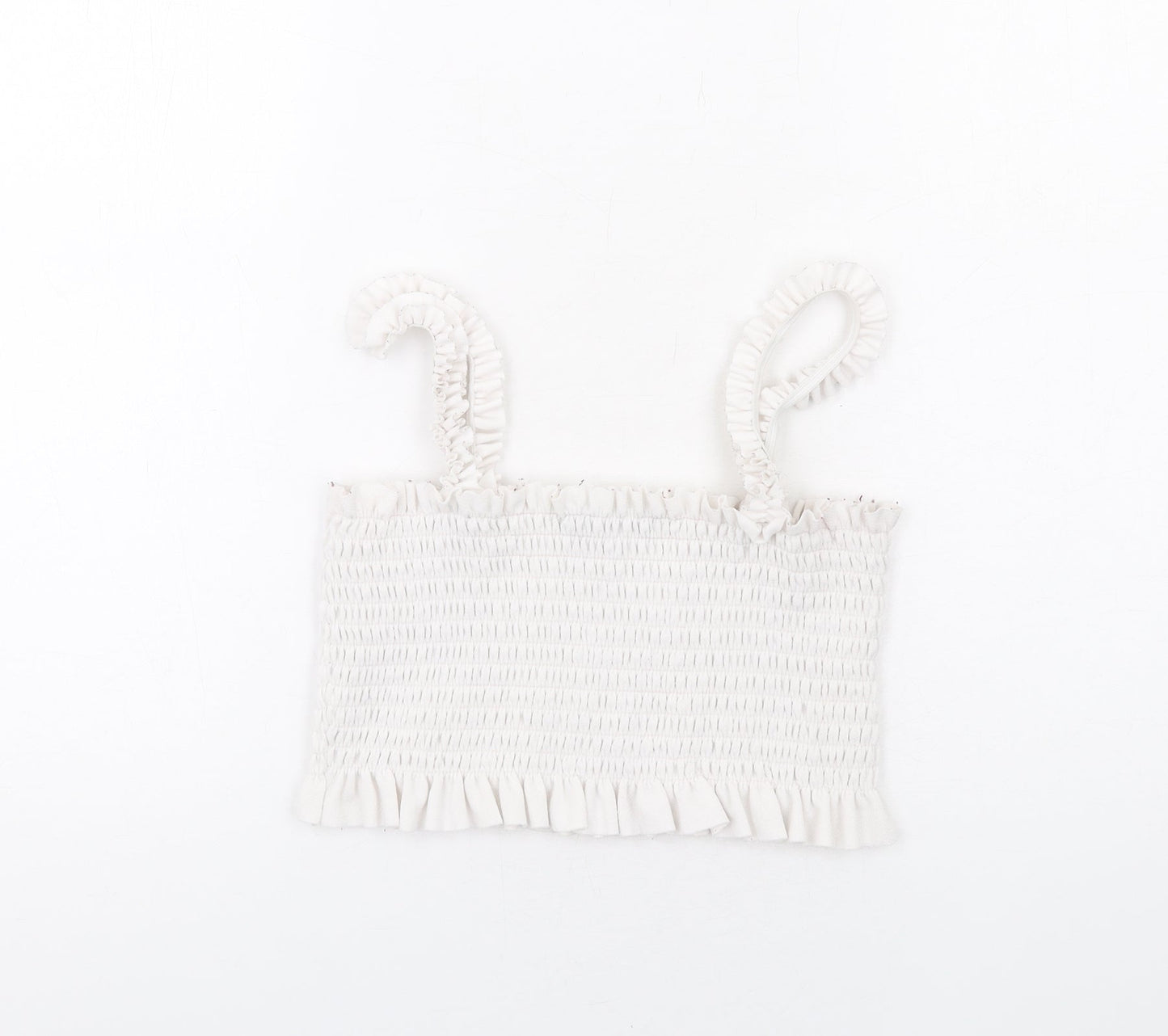 PRETTYLITTLETHING Womens White Polyester Cropped Tank Size M Square Neck - Ruffle