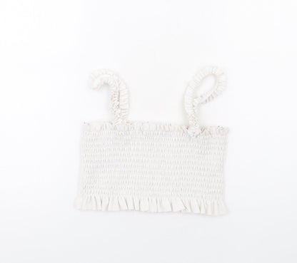 PRETTYLITTLETHING Womens White Polyester Cropped Tank Size M Square Neck - Ruffle