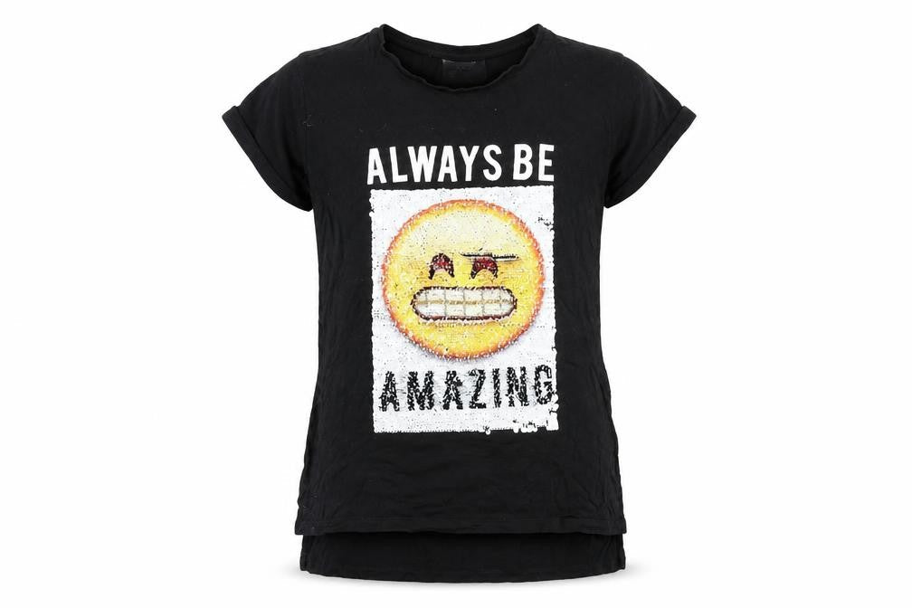 Bravado Girls Black Vinyl Basic T-Shirt Size 11-12 Years Round Neck Pullover - Reversible Sequins