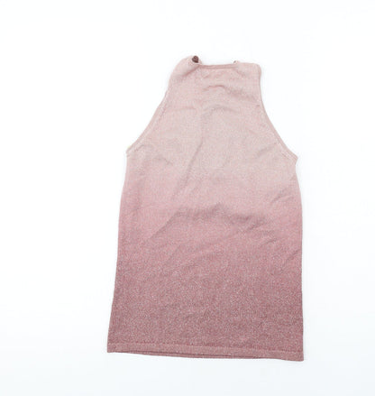 Next Womens Pink Viscose Basic Tank Size 8 Round Neck - Keyhole neck