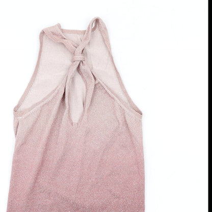 Next Womens Pink Viscose Basic Tank Size 8 Round Neck - Keyhole neck