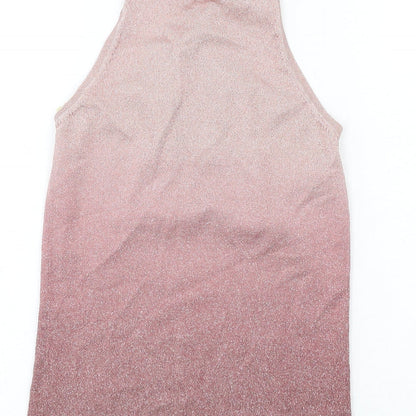 Next Womens Pink Viscose Basic Tank Size 8 Round Neck - Keyhole neck
