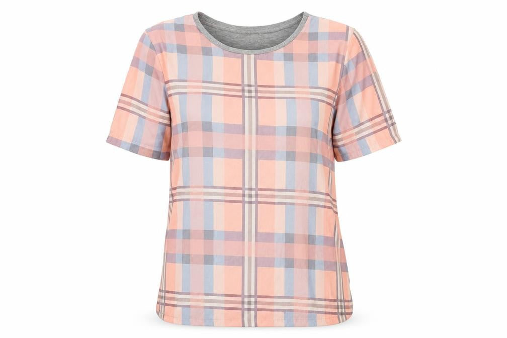 Topshop Womens Multicoloured Plaid Polyester Basic T-Shirt Size 6 Round Neck