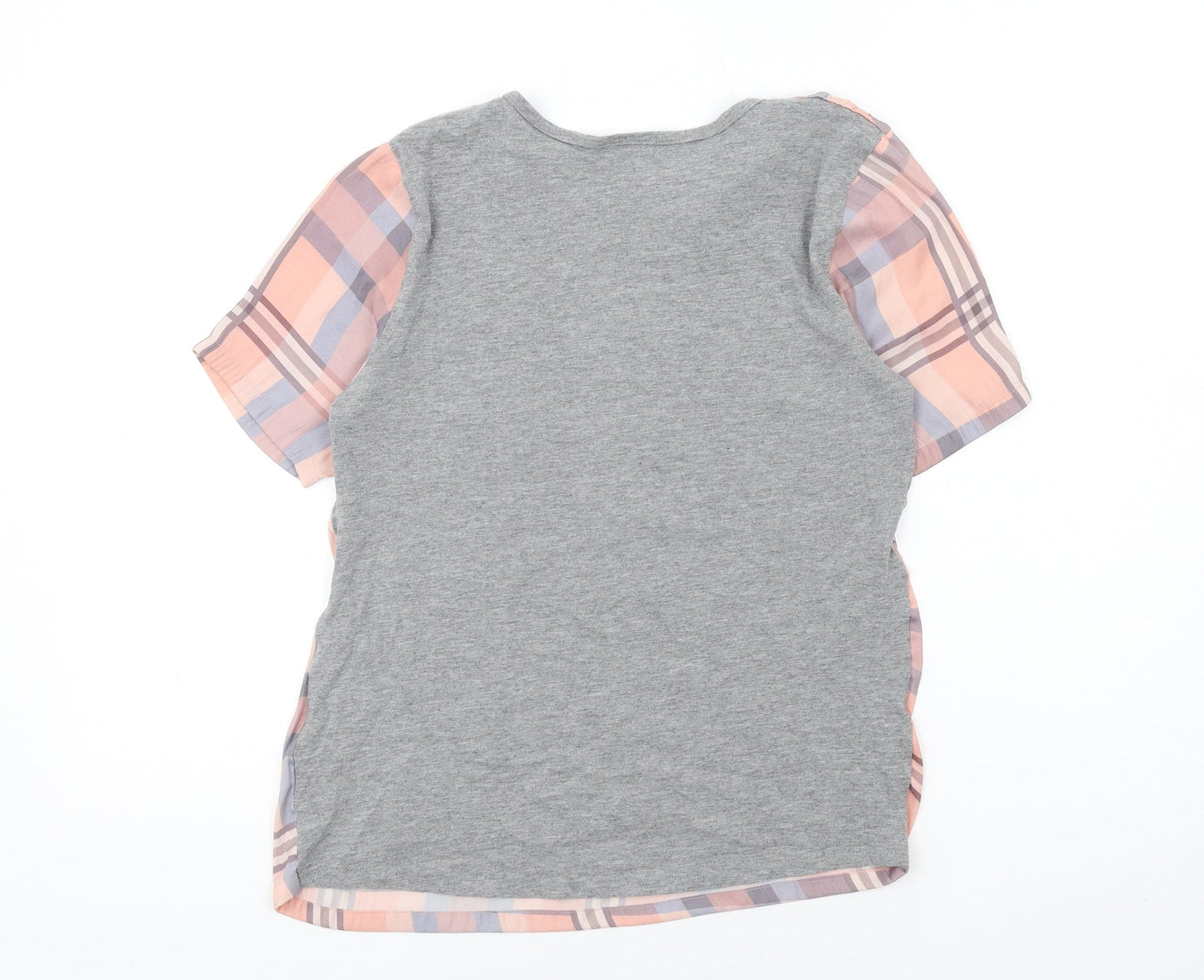 Topshop Womens Multicoloured Plaid Polyester Basic T-Shirt Size 6 Round Neck