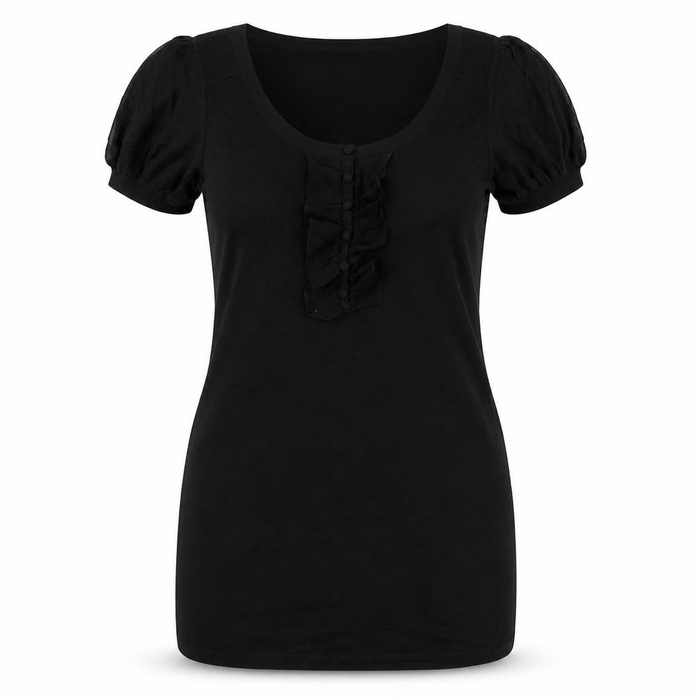 Kaliko Womens Black Silk Bodycon Size 10 Scoop Neck Pullover - Ruffle