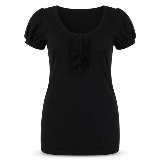 Kaliko Womens Black Silk Bodycon Size 10 Scoop Neck Pullover - Ruffle