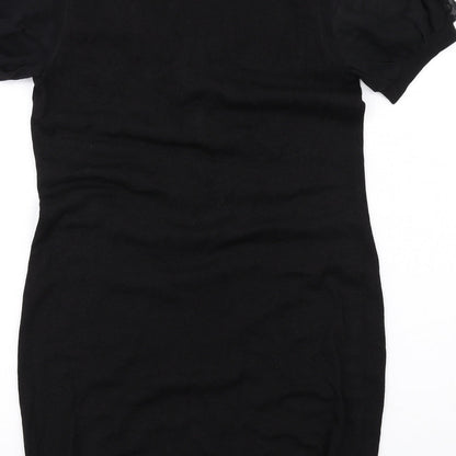 Brand and care label for Kaliko women’s black silk bodycon, size UK 10, scoop neck pullover - ruffle
