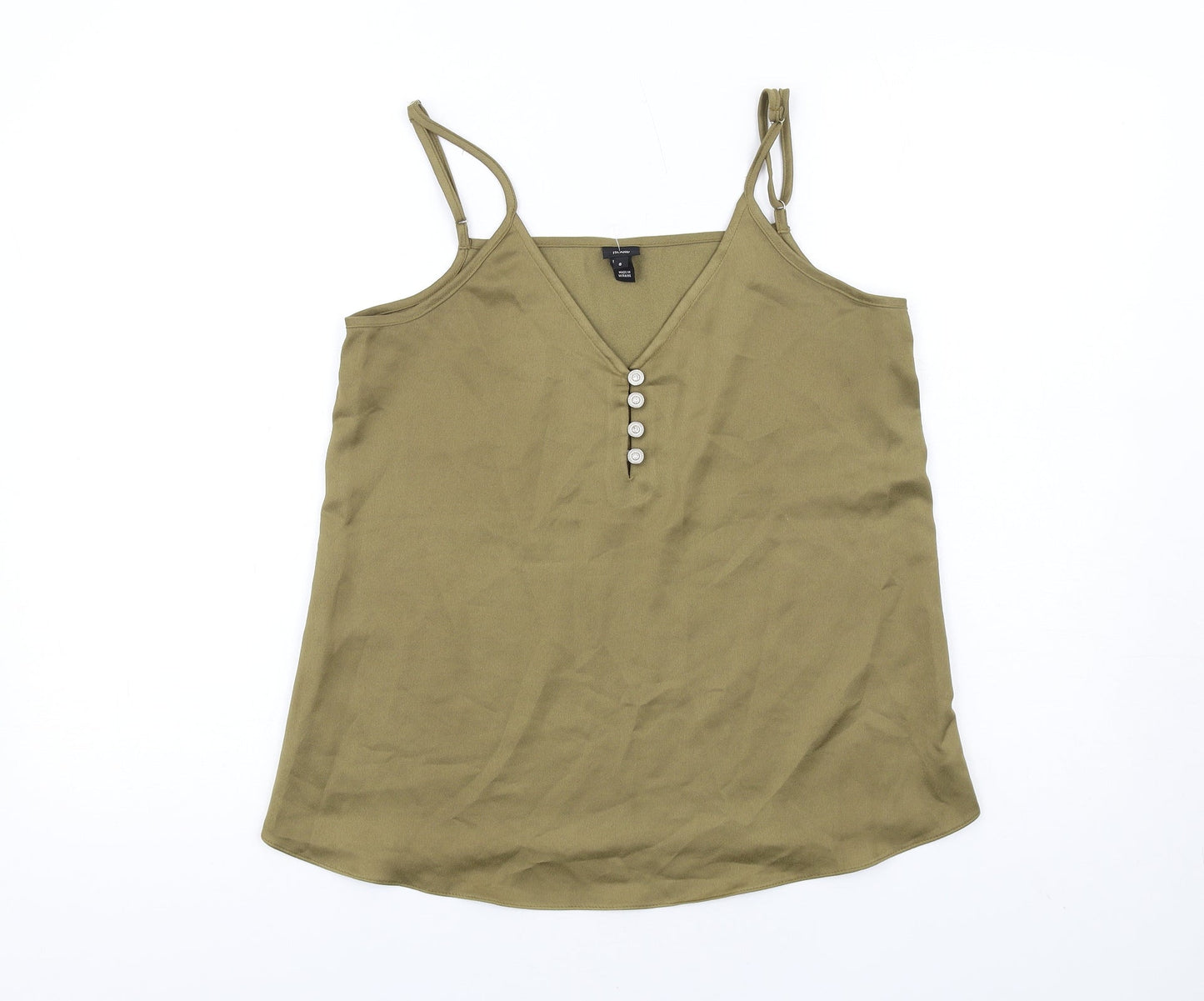 River Island Womens Green Polyester Camisole Tank Size 8 V-Neck - Button Detail