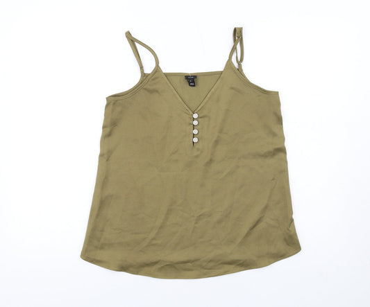 River Island Womens Green Polyester Camisole Tank Size 8 V-Neck - Button Detail