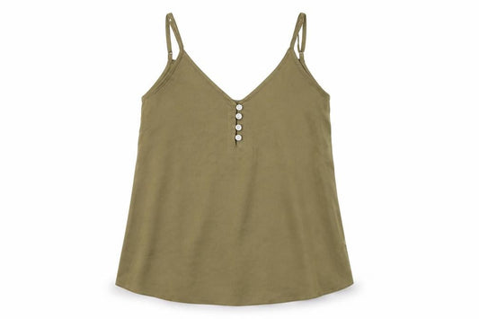 River Island Womens Green Polyester Camisole Tank Size 8 V-Neck - Button Detail