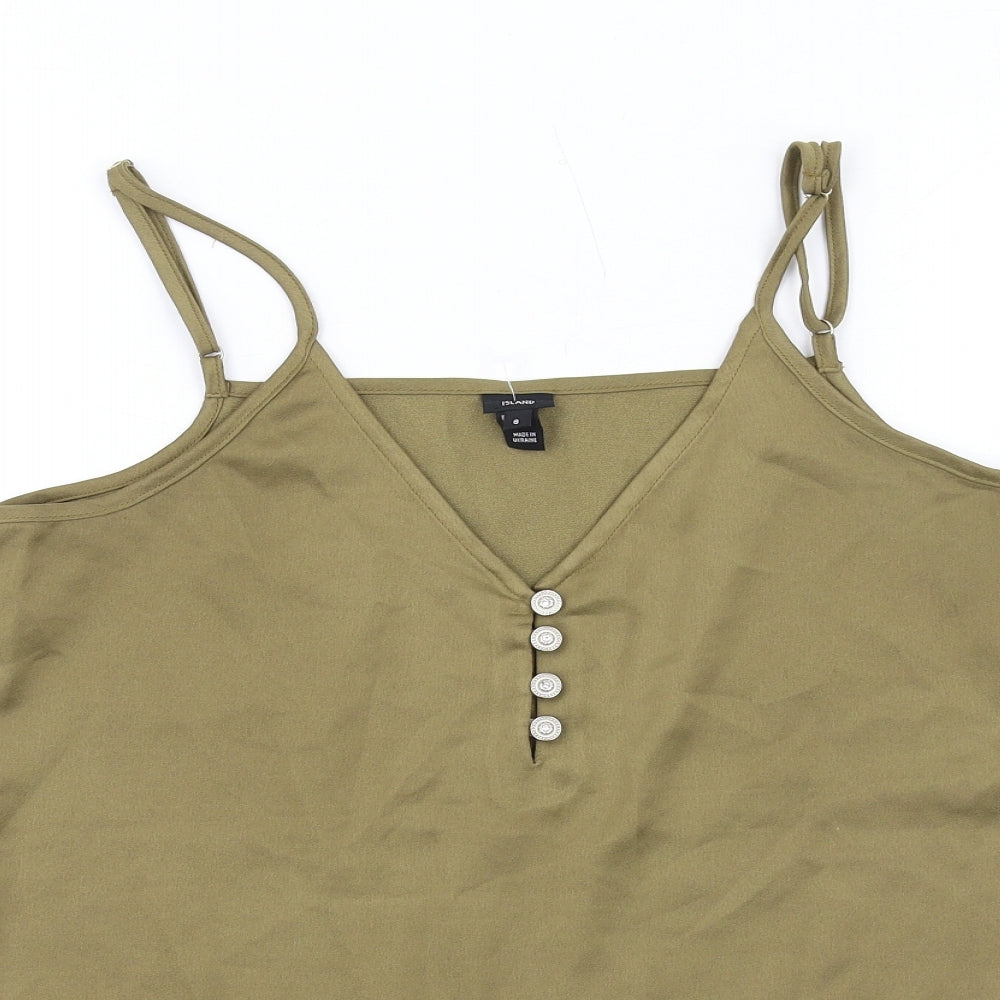 River Island Womens Green Polyester Camisole Tank Size 8 V-Neck - Button Detail