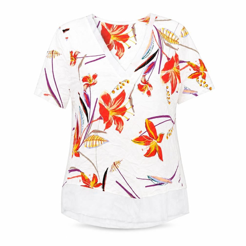 Marks & Spencer Womens Multicoloured Geometric Viscose Basic T-Shirt Size 6 V-Neck