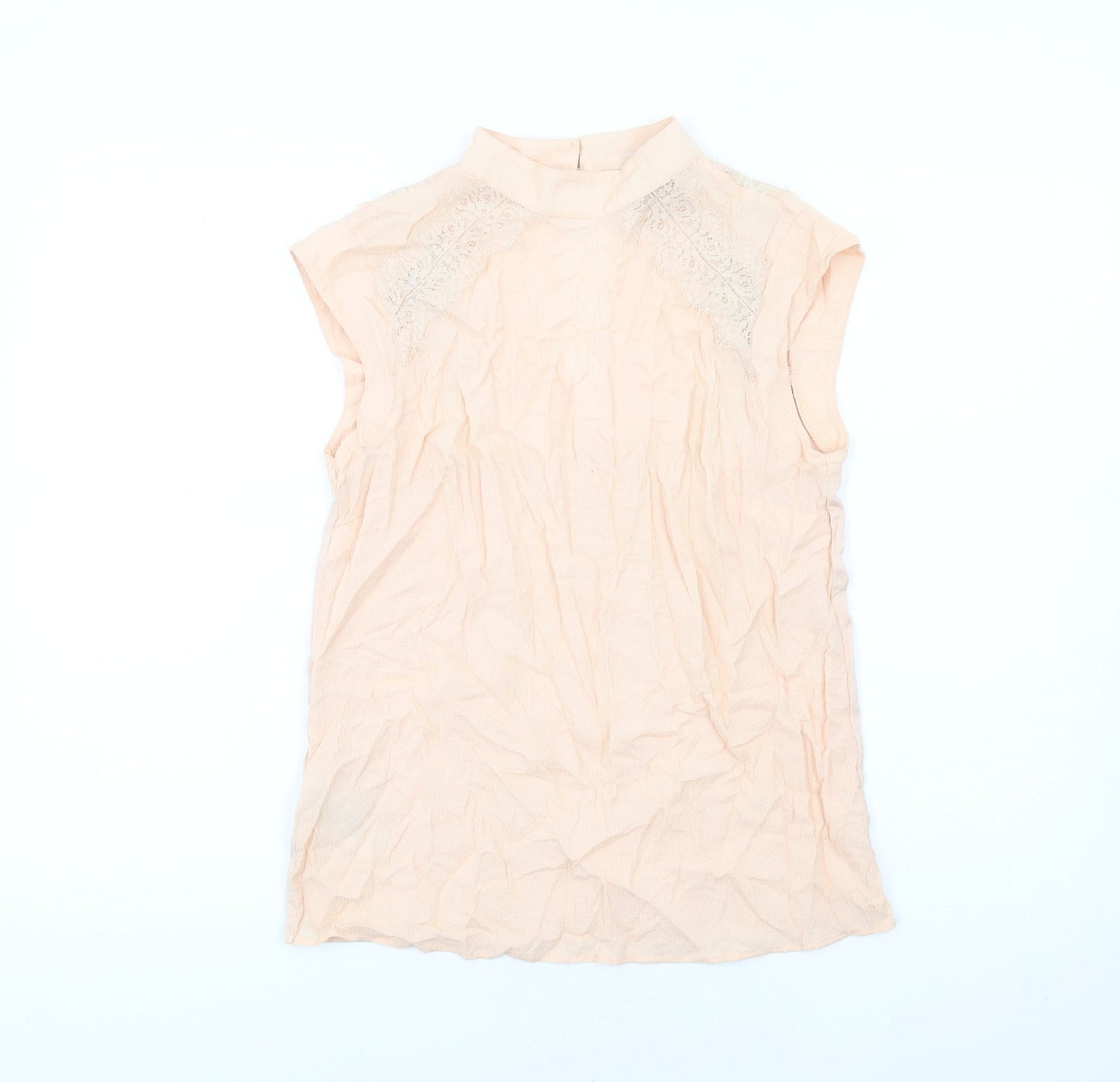 NEXT Womens Pink Viscose Basic Blouse Size 10 Mock Neck - Lace Detail