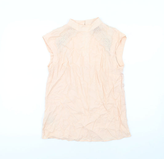 NEXT Womens Pink Viscose Basic Blouse Size 10 Mock Neck - Lace Detail