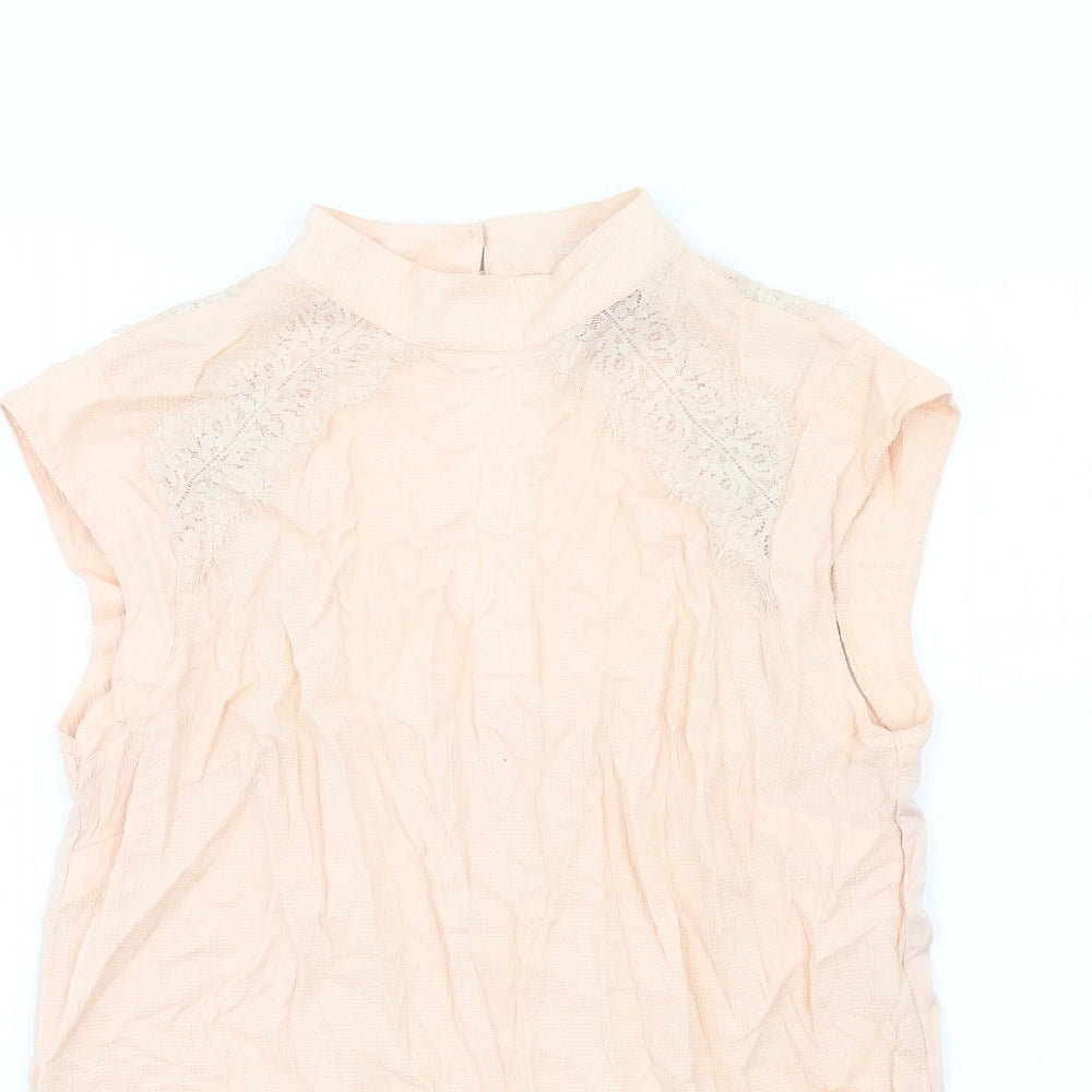 NEXT Womens Pink Viscose Basic Blouse Size 10 Mock Neck - Lace Detail