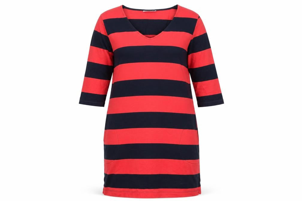 Me&I Womens Red Striped Cotton Bodycon Size M Scoop Neck Pullover