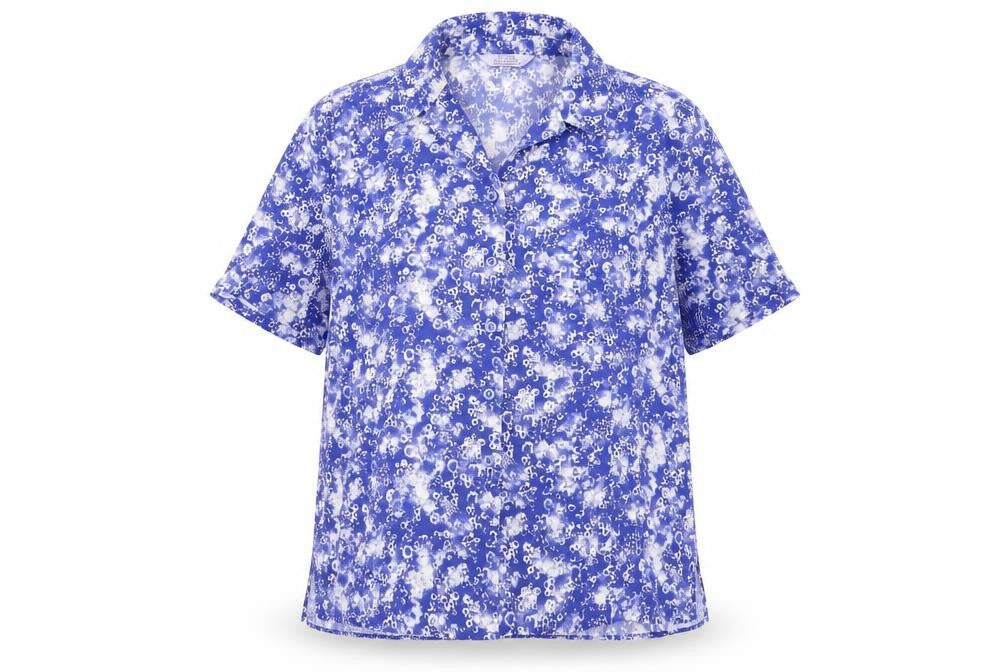 EWM Womens Blue Geometric Polyester Basic Button-Up Size 16 Collared