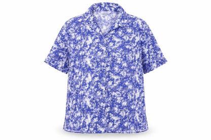 EWM Womens Blue Geometric Polyester Basic Button-Up Size 16 Collared
