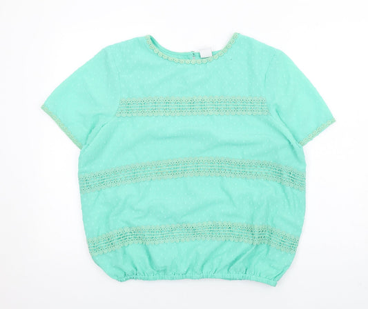 Cotton Traders Womens Green Polyester Basic Blouse Size 16 Round Neck - Crochet Trims