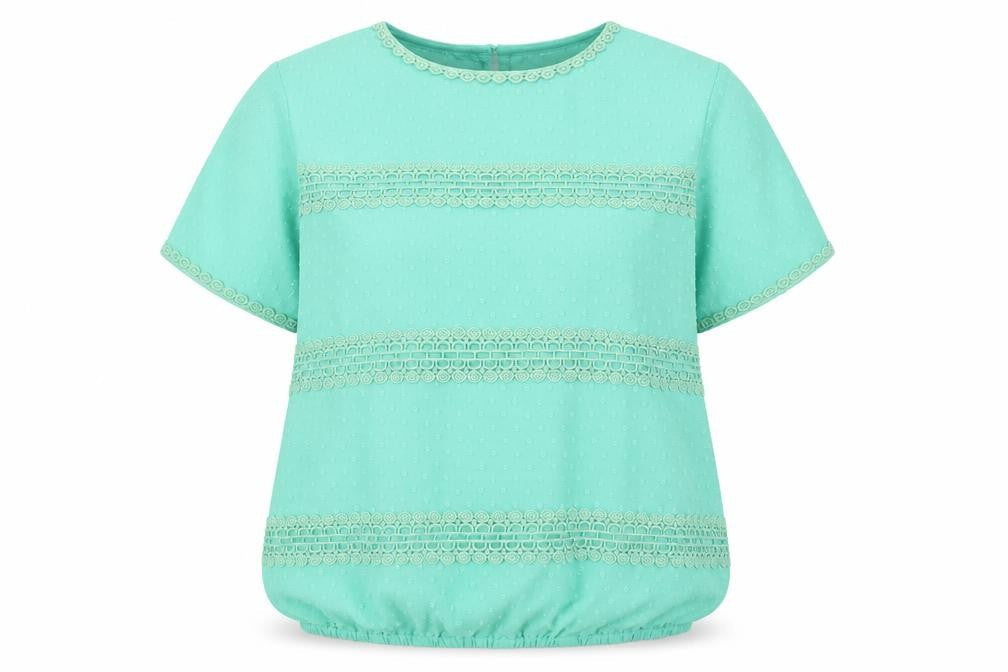 Cotton Traders Womens Green Polyester Basic Blouse Size 16 Round Neck - Crochet Trims