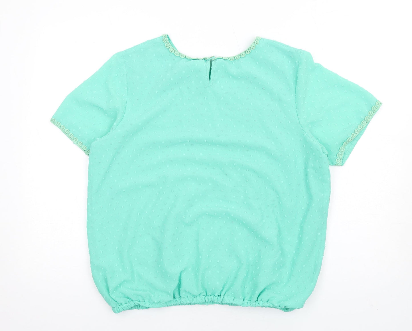 Cotton Traders Womens Green Polyester Basic Blouse Size 16 Round Neck - Crochet Trims