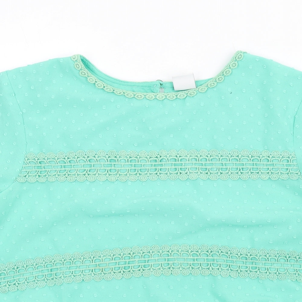 Cotton Traders Womens Green Polyester Basic Blouse Size 16 Round Neck - Crochet Trims