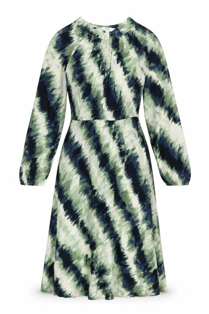 Marks & Spencer Womens Green Geometric Viscose A-Line Size 8 Round Neck Button - Elasticated waist and cuffs