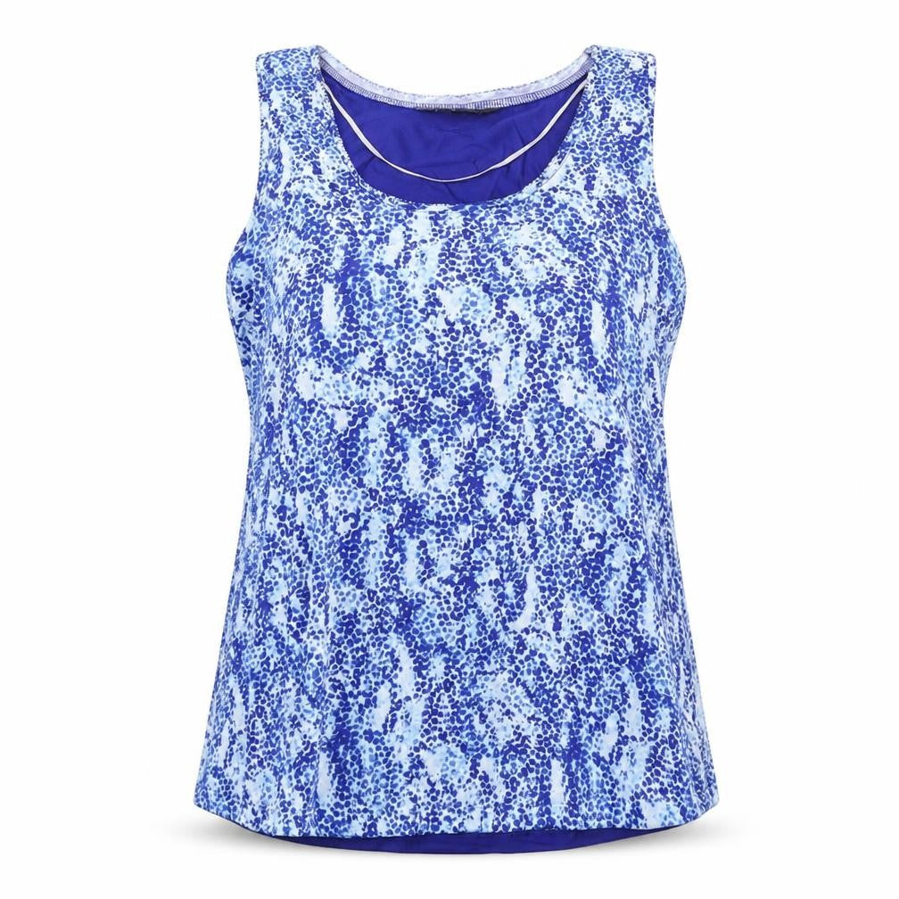 Marks & Spencer Womens Blue Geometric Polyester Basic Tank Size 8 Boat Neck