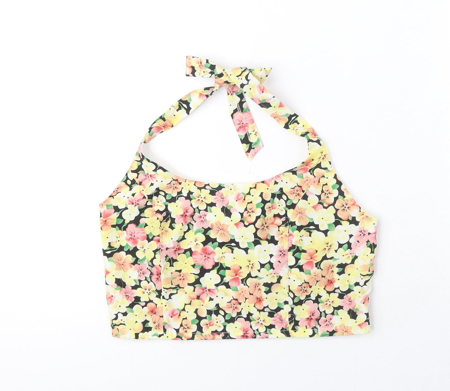 Gold Womens Multicoloured Floral Polyester Cropped Tank Size 10 Halter