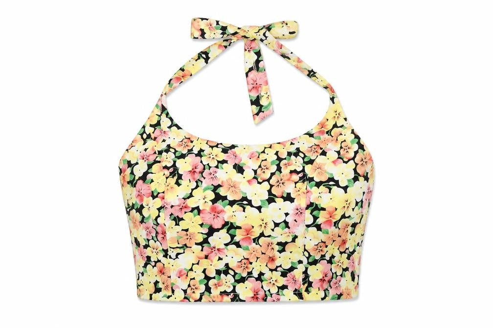 Gold Womens Multicoloured Floral Polyester Cropped Tank Size 10 Halter