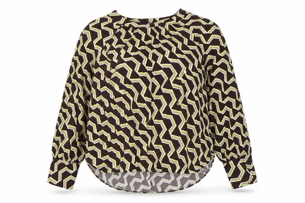 Autograph Womens Brown Geometric Viscose Basic Blouse Size 14 Round Neck