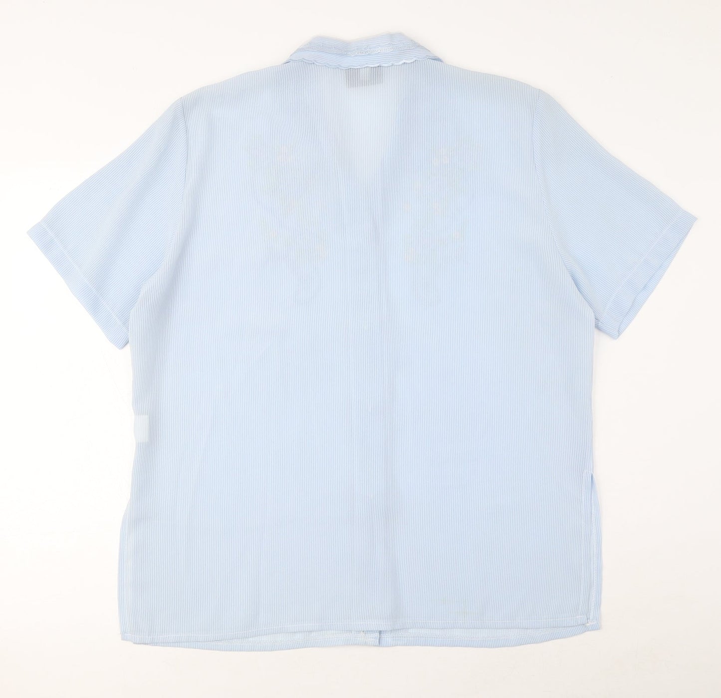 Saloos Womens Blue Striped Polyester Basic Button-Up Size 16 Collared - Embroidered flowers