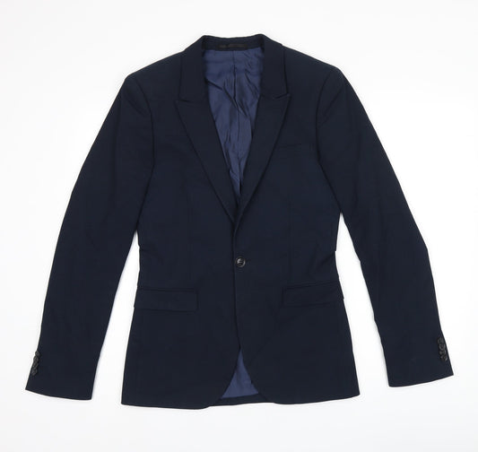 Topman Mens Blue Polyester Jacket Blazer Size 34 Regular